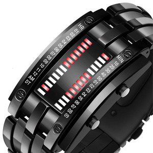 Fashion Mens LED Digital Wrist Watch Men Black Full Metal Red Blue LED Display Watches Gifts for Male Boy Sport Creative Clock