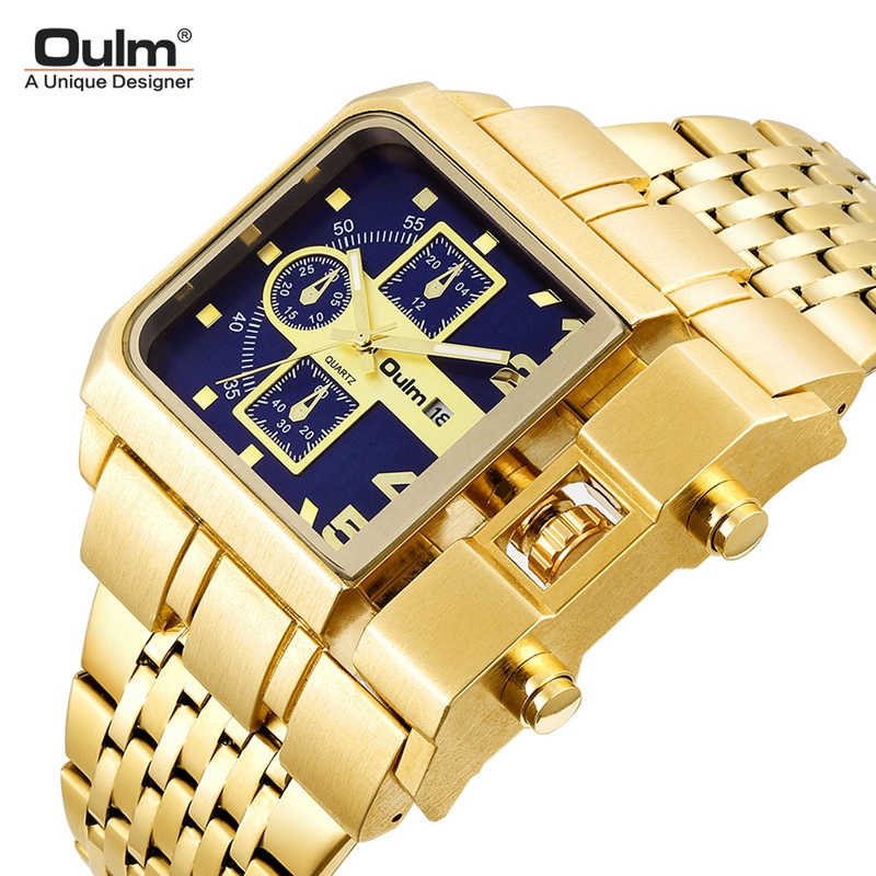 Luxury Brand Oulm Golden Stainless Steel Men Watch Auto Date Quartz Big Size Unique Designer Watches Relogio Masculino