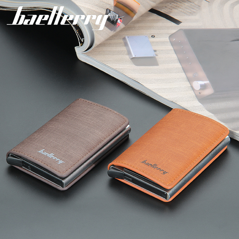 BAELLERY Wallet Carbon Card Holder Mens Fashion Engraving Wallets Magic Trifold Leather Slim Mini Card Wallet