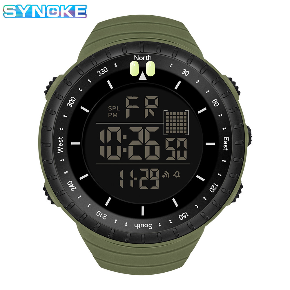 SYNOKE Men's Watch Outdoor Sport Digital Watches LED Big Dial Clock Rubber Strap Waterproof New Gifts For Men Relogio Masculino