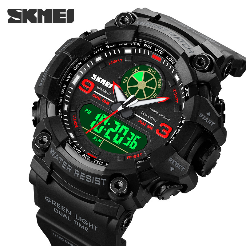 SKMEI Fashion Men's 1818 Watch Dual Time Electronic Watches Chronograph Led Light Digital Wristwatches Original Brand Clock