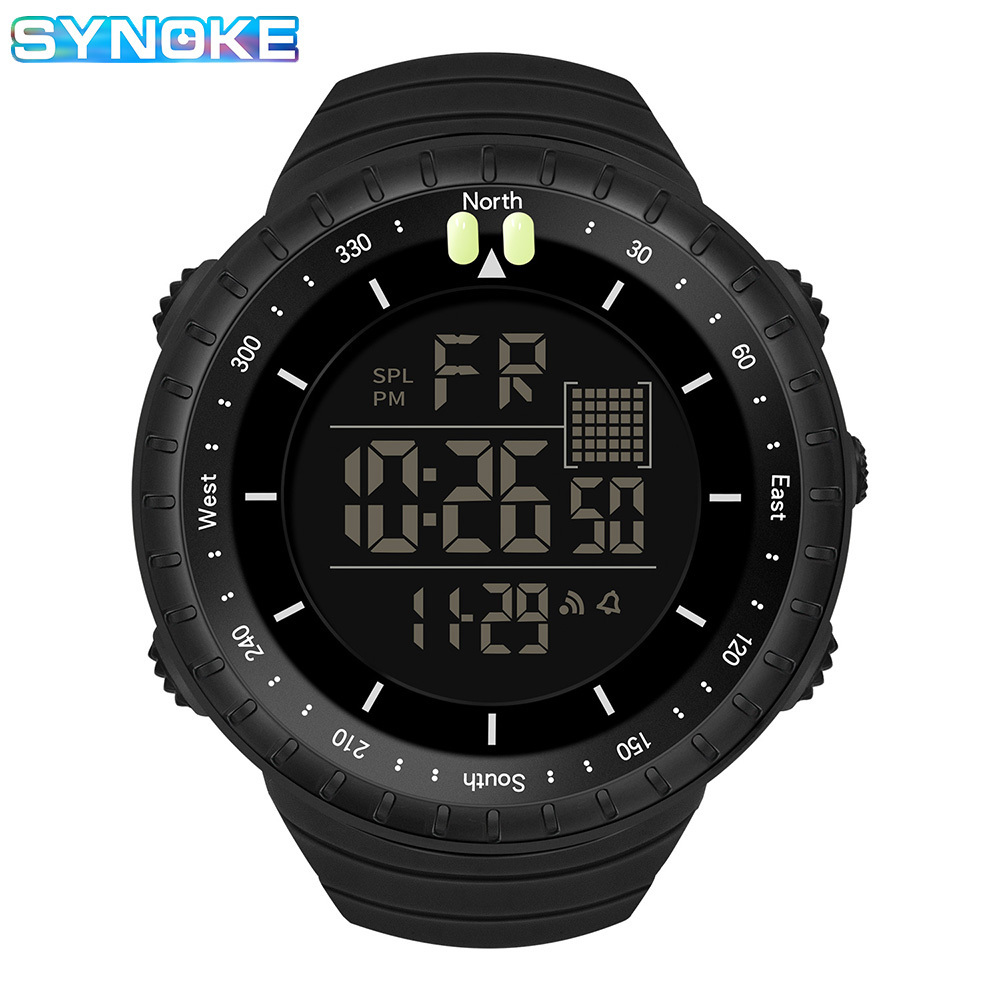 SYNOKE Men's Watch Outdoor Sport Digital Watches LED Big Dial Clock Rubber Strap Waterproof New Gifts For Men Relogio Masculino