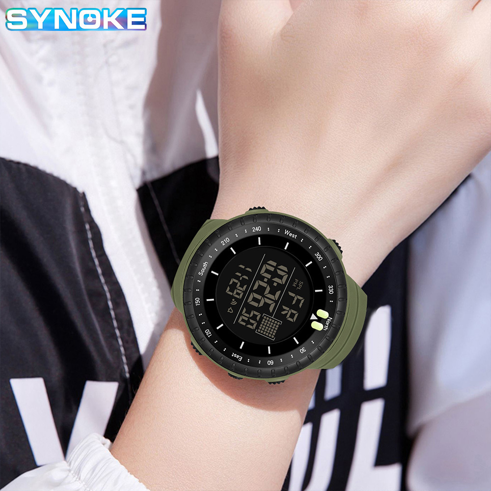 SYNOKE Men's Watch Outdoor Sport Digital Watches LED Big Dial Clock Rubber Strap Waterproof New Gifts For Men Relogio Masculino