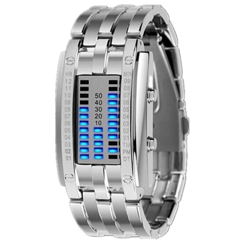 TADA Brand Luxury Binary Electronic Watches Silver/Black Stainless Steel Waterproof Women Men Digital Led Sports Watch