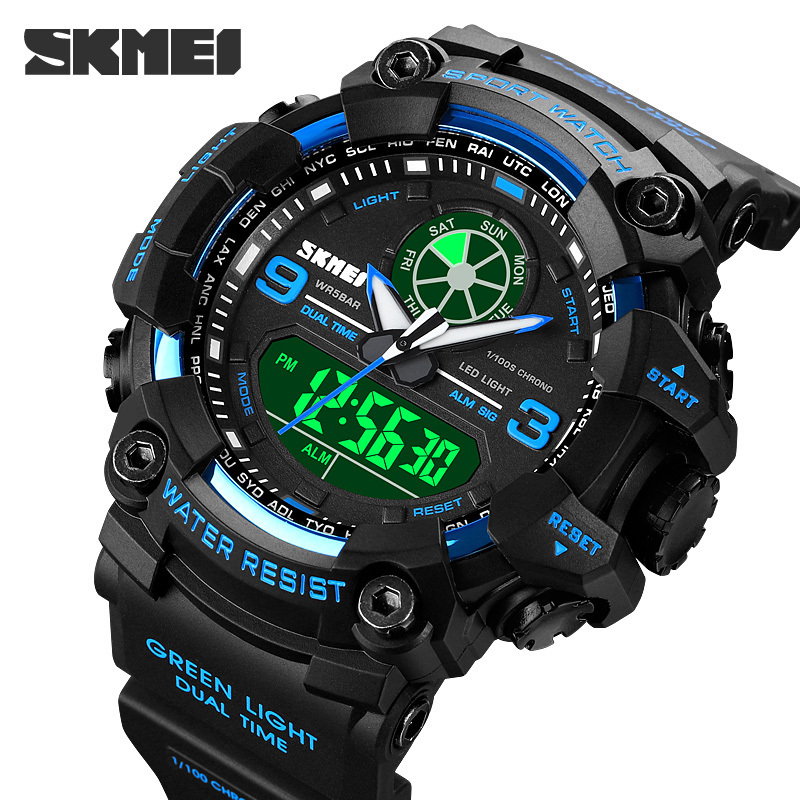 SKMEI Fashion Men's 1818 Watch Dual Time Electronic Watches Chronograph Led Light Digital Wristwatches Original Brand Clock