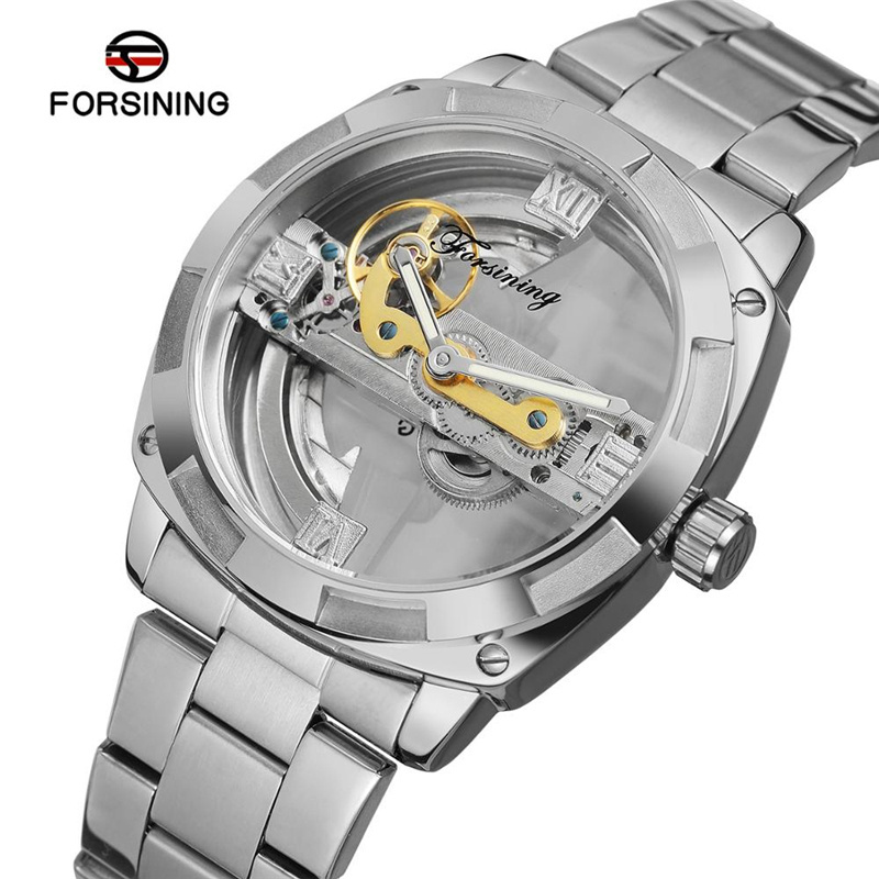 Forsining watch 207 Top luxury watches men Stainless Steel Case Skeleton Transparent Turbine Auto Mechanical Clock Masculine