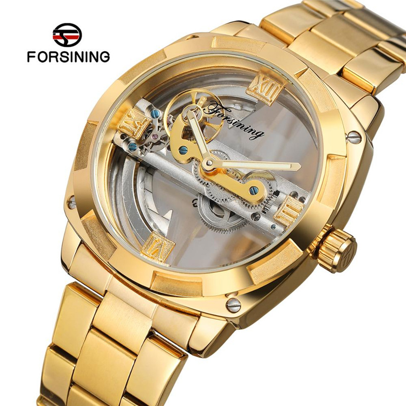 Forsining watch 207 Top luxury watches men Stainless Steel Case Skeleton Transparent Turbine Auto Mechanical Clock Masculine