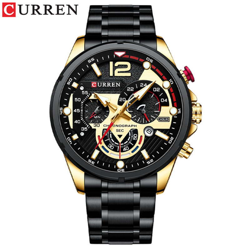 CURREN 8395 Sport Wristwatches for Man Luminous Quartz Watches Casual Chronograph Stainless Steel Male Clock