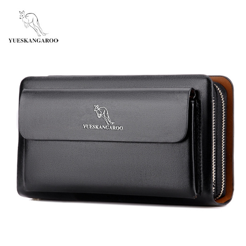 YUESKANGAROO Double Zipper Men Clutch Bag Fashion Cowhide Leather Long Purse Men's Organizer Wallet Male Casual Luxury Hand Bag