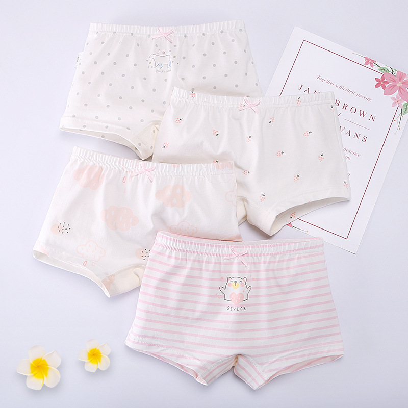 3-12 yrs Children Girls Cotton Underwear Panty Boxer Baby Kids Lovely Cute Underpants 4pcs/lot