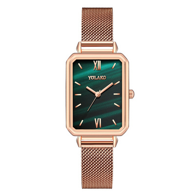 2023 Ins Style Luxury Female Watch YOLAKO Retro Small Square Plate Mesh Belt Quartz Watch