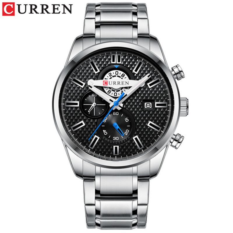 CURREN Business Men's Watch New Fashion Blue Quartz Wristwatch Sports Stainless Steel Chronograph Clock Causal Watches