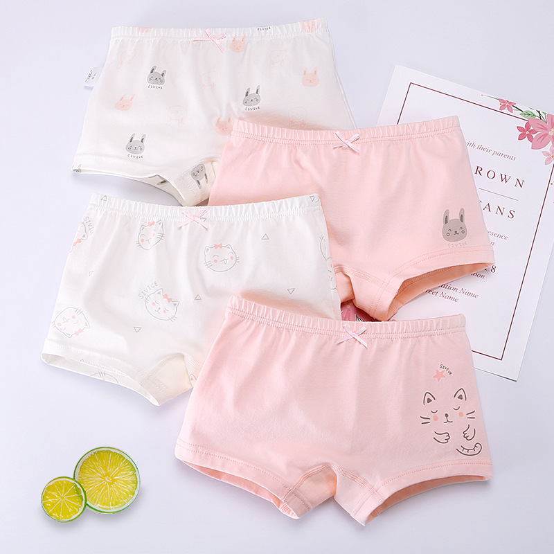 3-12 yrs Children Girls Cotton Underwear Panty Boxer Baby Kids Lovely Cute Underpants 4pcs/lot