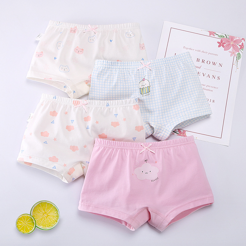 3-12 yrs Children Girls Cotton Underwear Panty Boxer Baby Kids Lovely Cute Underpants 4pcs/lot