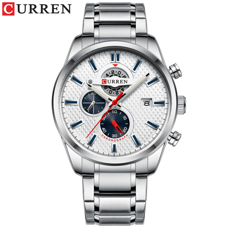 CURREN Business Men's Watch New Fashion Blue Quartz Wristwatch Sports Stainless Steel Chronograph Clock Causal Watches