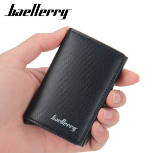 BAELLERY Wallet Carbon Card Holder Mens Fashion Engraving Wallets Magic Trifold Leather Slim Mini Card Wallet