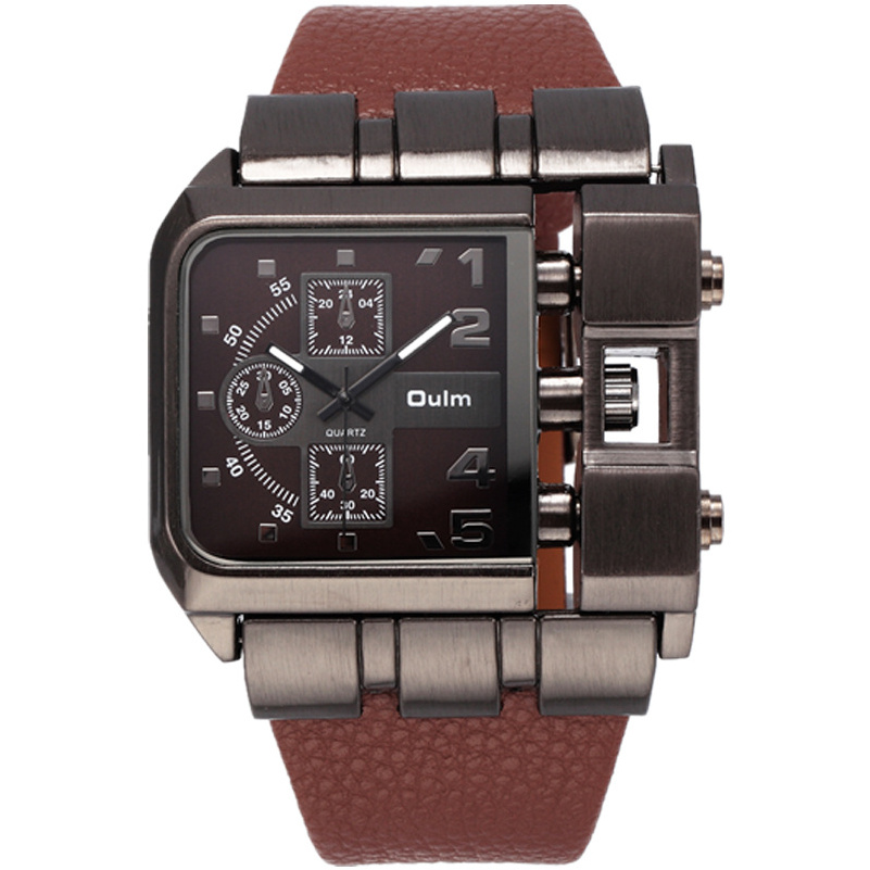 OULM Brand Original Unique Design Square Men Wristwatch Wide Big Dial Casual Leather Strap Quartz Watch Male Sport Watches