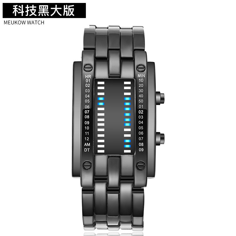 Fashion Mens LED Digital Wrist Watch Men Black Full Metal Red Blue LED Display Watches Gifts for Male Boy Sport Creative Clock