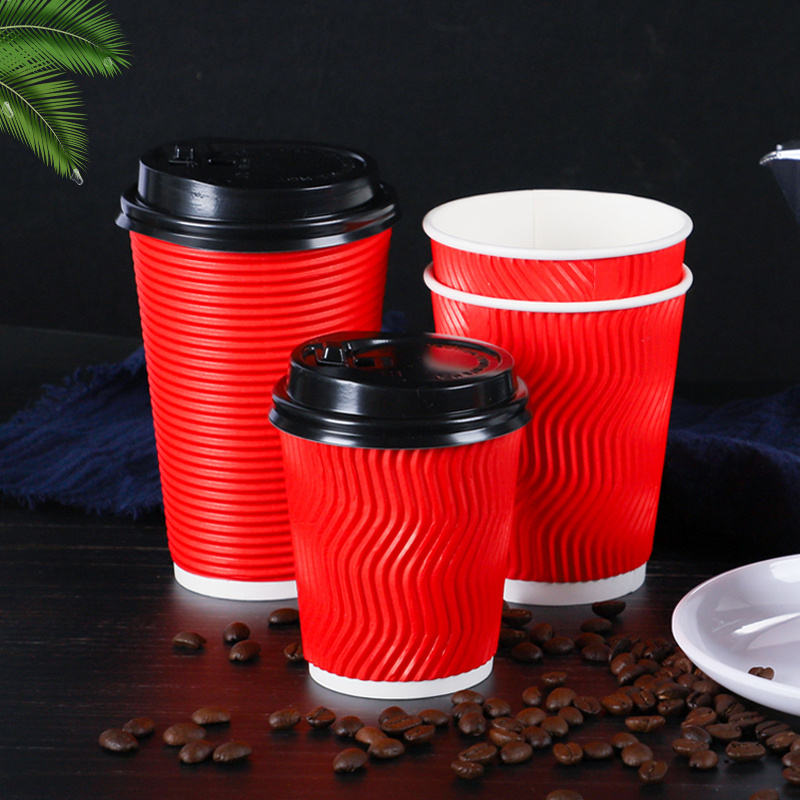 Hot Drink 400ml Water-proofing with Cover Biodegradable PE Double Ripple Wall Paper Coffee Cup Tea Packaging Corrugated Paper