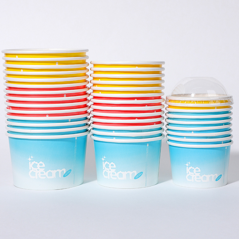 Personalized Logo Paper Ice Cream Cup with Lids 4/5oz Dessert Yogurt Cups with Spoon Custom Packaging for Food /Craft Use