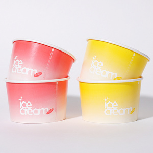 Customized Double Wall Paper Cup with Custom Logo Disposable Ice Cream  Packaging with  Round Lid