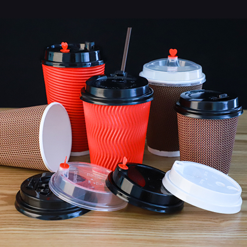 Hot Drink 400ml Water-proofing with Cover Biodegradable PE Double Ripple Wall Paper Coffee Cup Tea Packaging Corrugated Paper