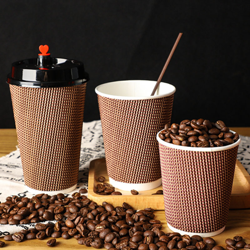 Hot Drink 400ml Water-proofing with Cover Biodegradable PE Double Ripple Wall Paper Coffee Cup Tea Packaging Corrugated Paper