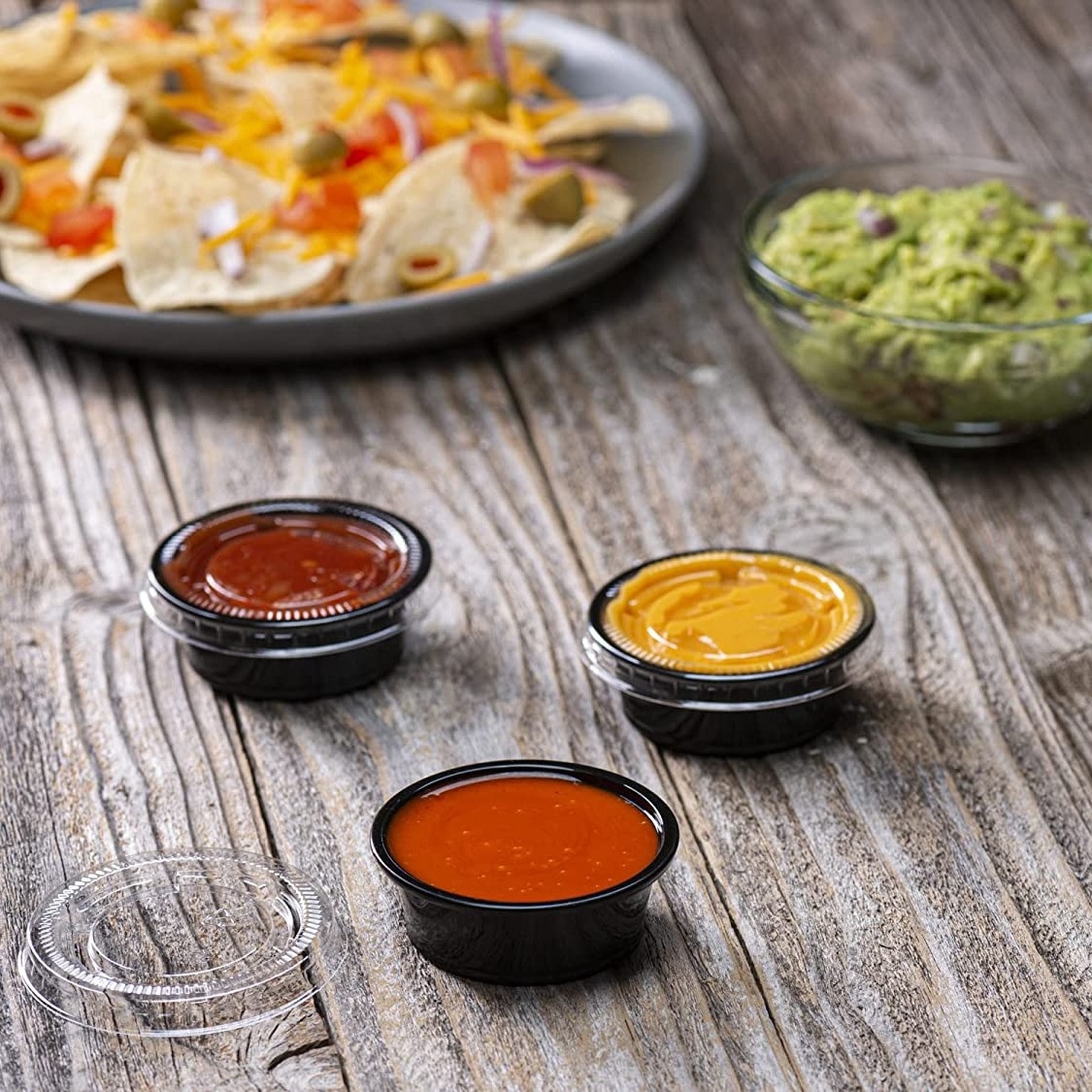 0.75oz 1oz 2oz 4oz 5.5oz sauce cup small PET to go take away plastic restaurant sauce container with lid