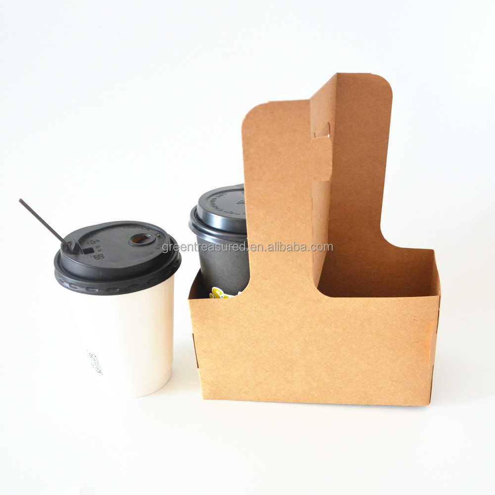 Green Treausre Customized paper cup holder 2/4/6 coffee paper cup kraft holder take away carrier