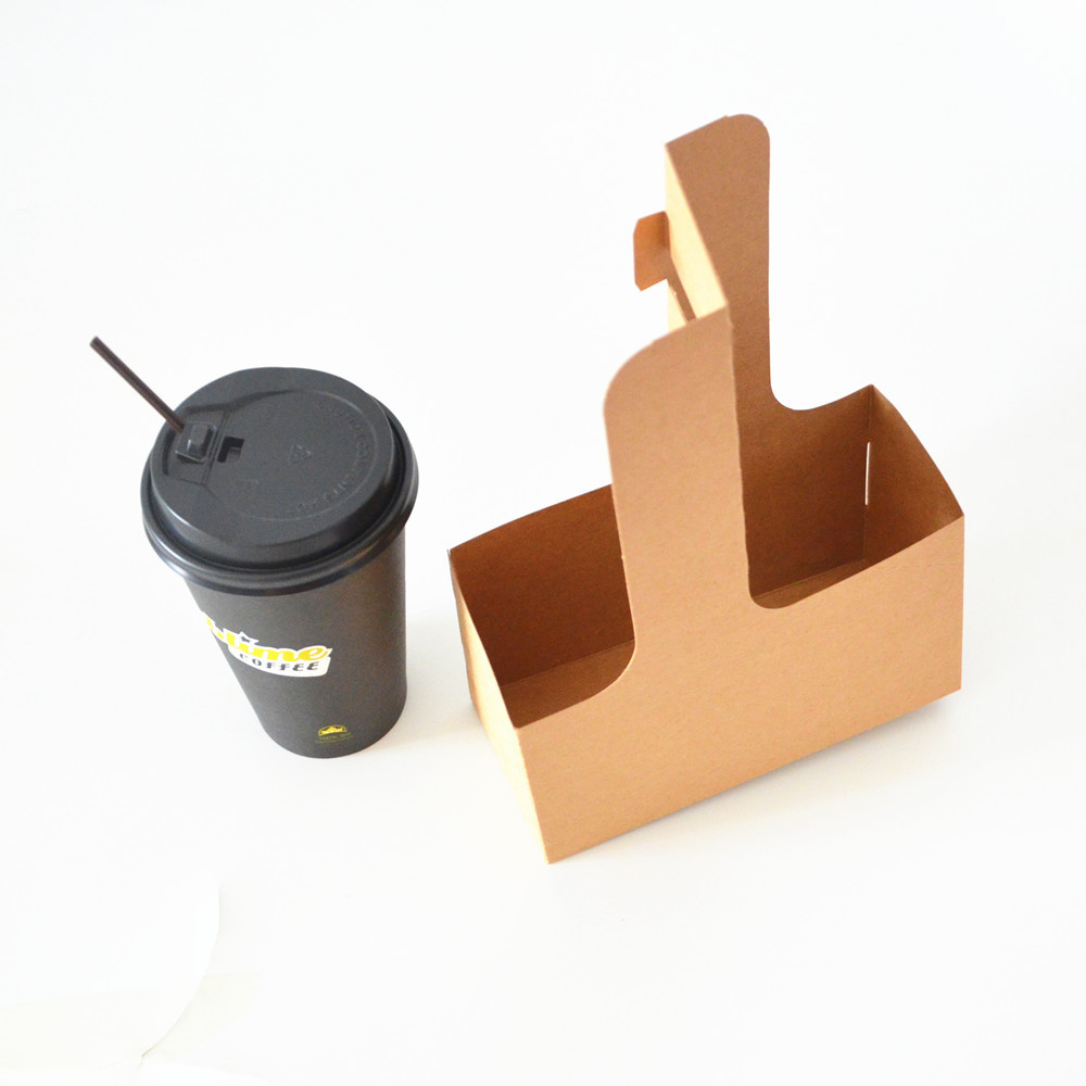 Green Treausre Customized paper cup holder 2/4/6 coffee paper cup kraft holder take away carrier