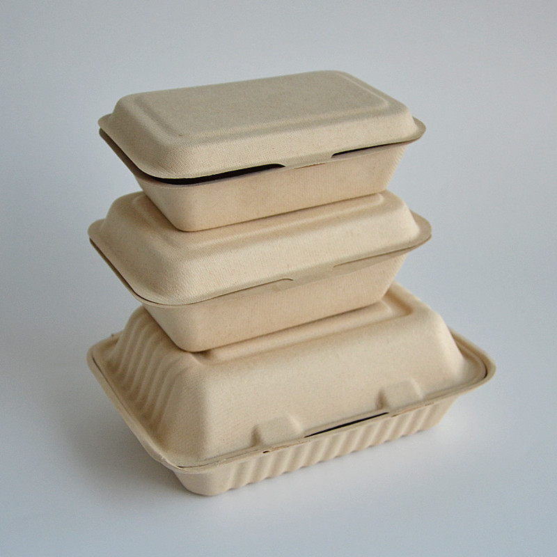 Wholesale Disposable Biodegradable Taper Sugarcane Bagasse Burger Box To Go Fast Food Packaging Container