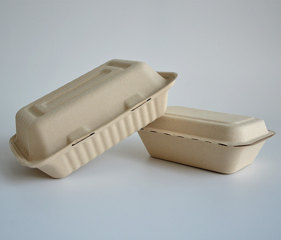 Wholesale Disposable Biodegradable Taper Sugarcane Bagasse Burger Box To Go Fast Food Packaging Container