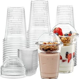 Yogurt Disposable Dessert Insert Cups Clear Plastic Parfait Cups with Lids and insert To-Go Breakfast Snacks Cups