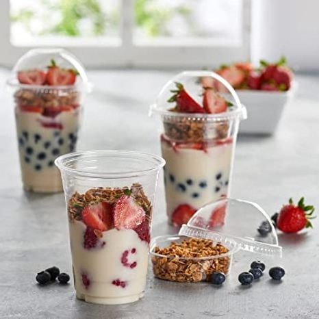 Yogurt Disposable Dessert Insert Cups Clear Plastic Parfait Cups with Lids and insert To-Go Breakfast Snacks Cups