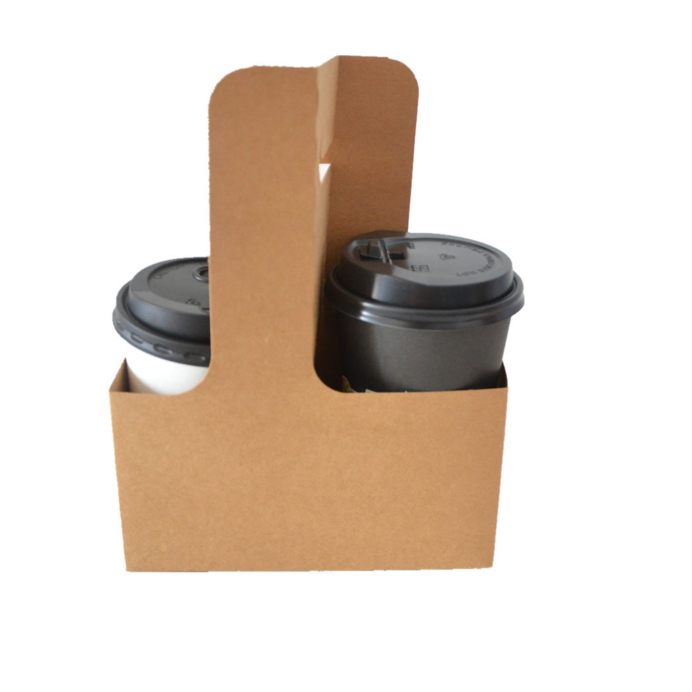 Green Treausre Customized paper cup holder 2/4/6 coffee paper cup kraft holder take away carrier