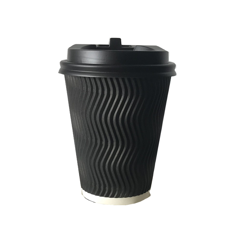 PLA lining paper cups ripple wall black color coffee paper cup coffee cups with lids 12 oz