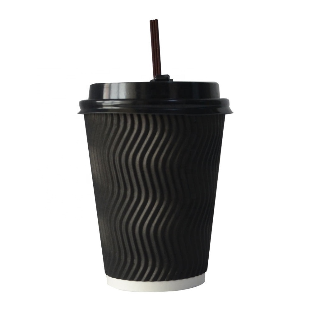 8oz 12oz 16oz Triple Wall Customized Design Ripple Paper Cups/Corrugated Wall Paper Coffee Cups