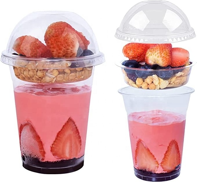 Clear Plastic Cups with Insert & Dome Lids(NO HOLE)  Disposable Parfait Cups for Fruit Yogurt Smoothie Dessert