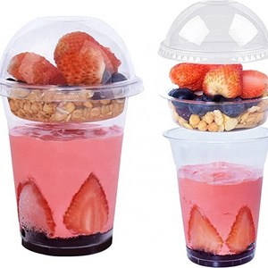 Clear Plastic Cups with Insert & Dome Lids(NO HOLE)  Disposable Parfait Cups for Fruit Yogurt Smoothie Dessert