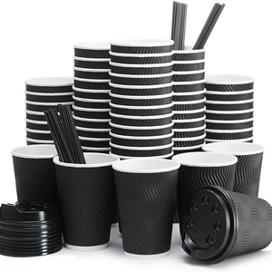 PLA lining paper cups ripple wall black color coffee paper cup coffee cups with lids 12 oz