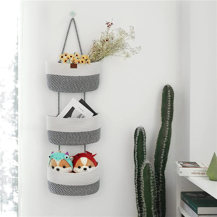 Dropshipping Wall hanging sorting and miscellaneous storage basket three-layer wall hanging woven storage rack