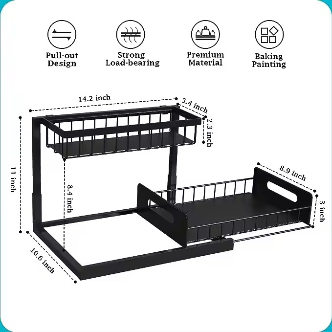 Wholesale 2 Pack Pull Out Cabinet Organizer Slide Out Sink Shelf Cabinet for kitchen under sink organizer and storage