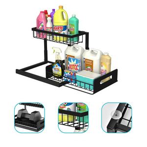 Hot sale 2-Tier Slide Out Sliding Shelf Pull Out Cabinet Organizer Under Sink Storage Shelves for Kitchen Bathroom Cabinet