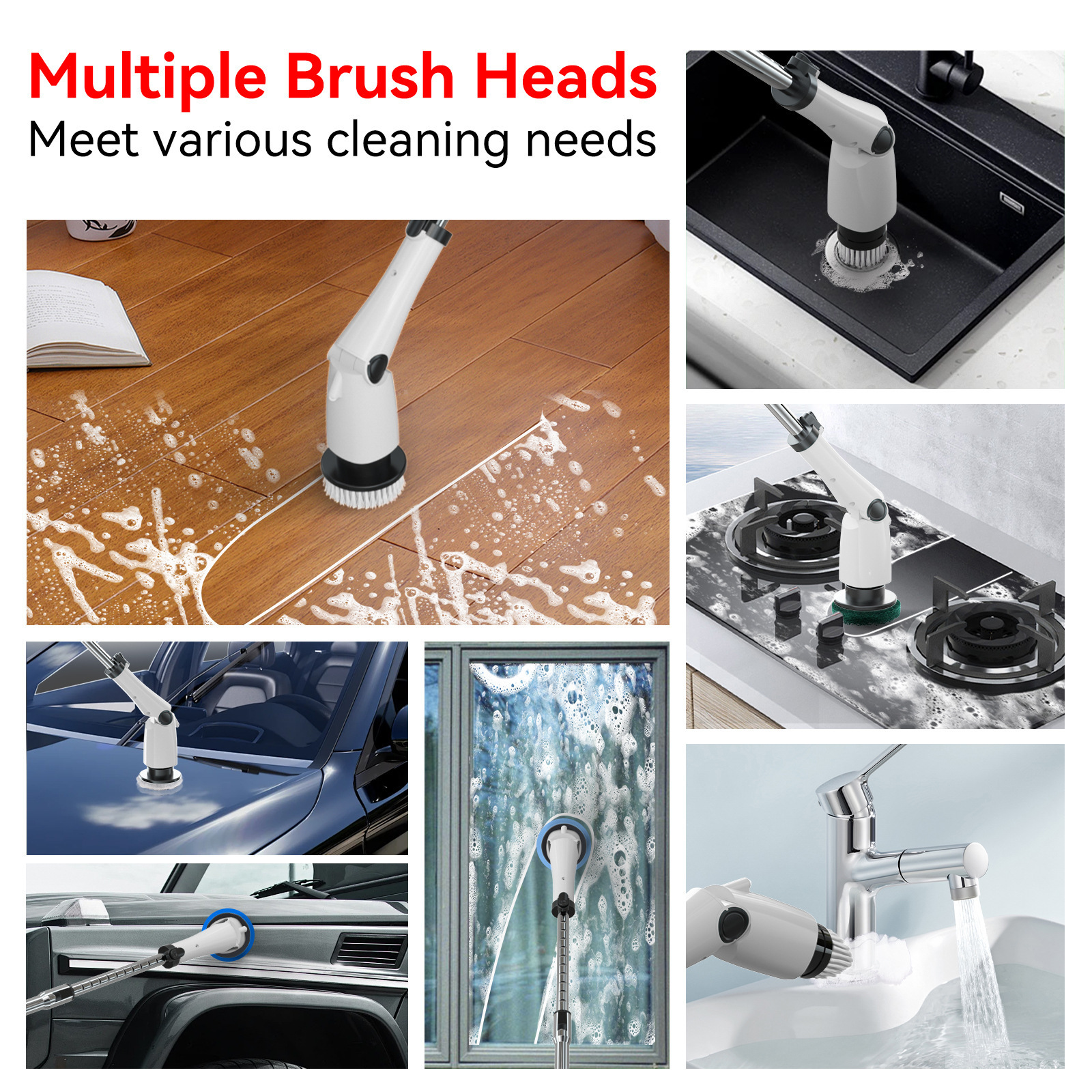 New Style kitchen bathroom glass length brush hand-held powerful electric multifunctional cleaning brush spin scrubber