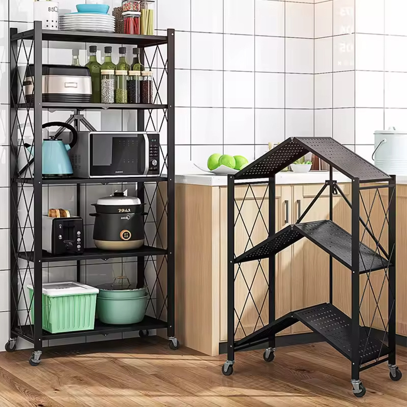 Home Living Room Bedroom Multi-layer Folding Kitchen Shelf Storage Rack 3 Tiers Shelf Folding Shelves For Kitchen Vegetable Rack