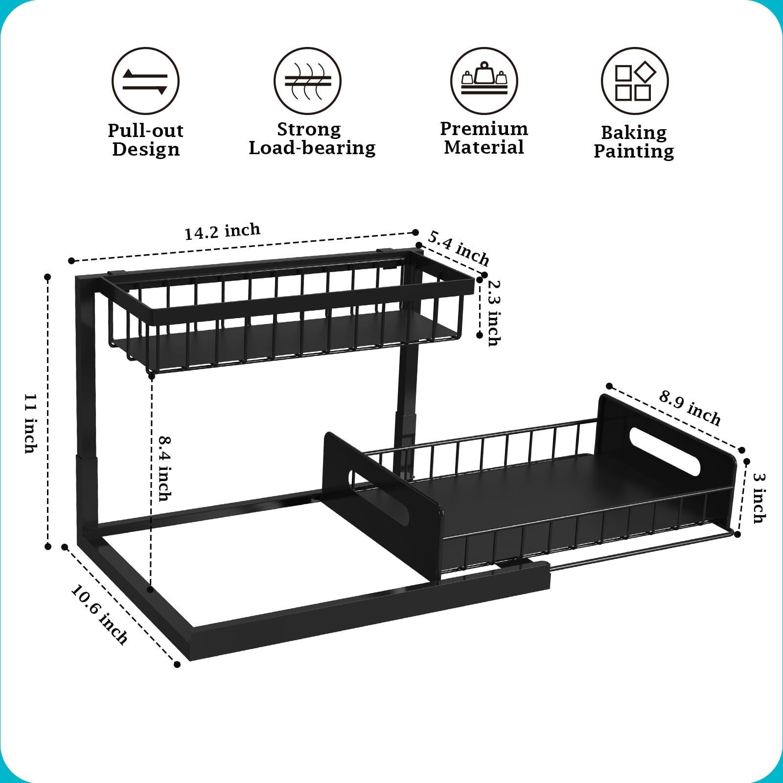 Hot sale 2-Tier Slide Out Sliding Shelf Pull Out Cabinet Organizer Under Sink Storage Shelves for Kitchen Bathroom Cabinet