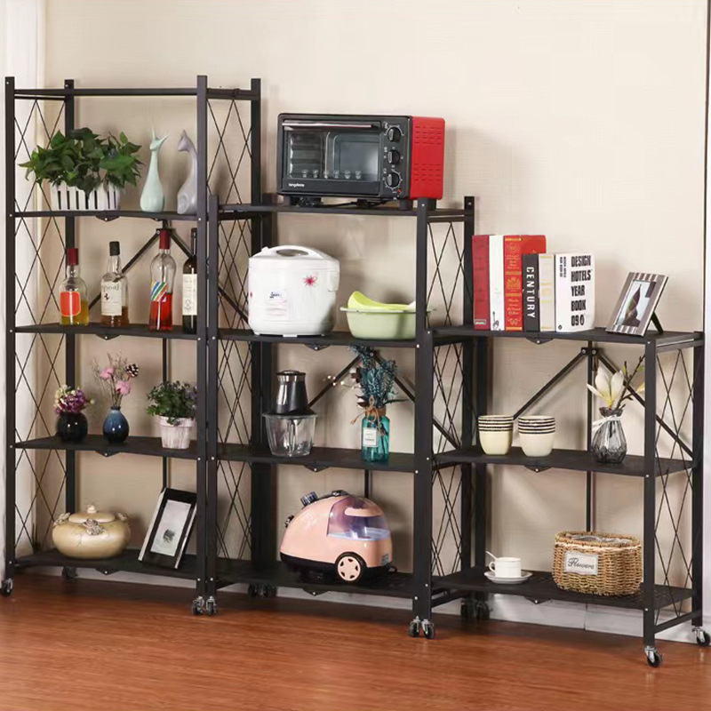 Home Living Room Bedroom Multi-layer Folding Kitchen Shelf Storage Rack 3 Tiers Shelf Folding Shelves For Kitchen Vegetable Rack