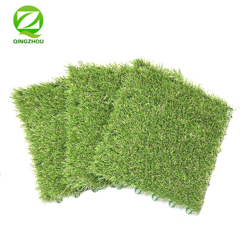 QINGZHOU green artificial grass easy installation carpet high quality 30cm artificial grass decking tile for garden