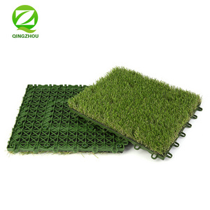 QINGZHOU green artificial grass easy installation carpet high quality 30cm artificial grass decking tile for garden