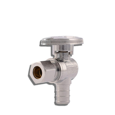 Green Valve High Quality  1/2" PEX x 3/8" OD Compression Quarter-Turn Brass Angle Stop Valve